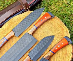 ชุดมีดเชฟเหล็กดามัสกัสคุณภาพสูง 4 ชิ้น ทำมือ ด้ามไม้ขนาด 8 นิ้ว ขายดี ใช้ในครัว โรงงานผลิตโดยตรง - Product Image 6