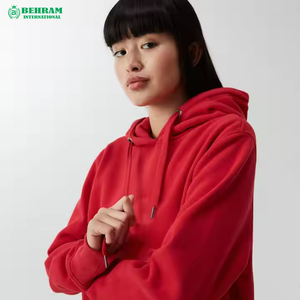 เสื้อฮู้ดสีแดงล้วน แขนยาว ผ้าฟลีซ มีกระเป๋า ระบายอากาศได้ดี เหมาะสำหรับใส่ในฤดูใบไม้ร่วง น้ำหนัก 350 GSM แบบเรียบ - Product Image 4