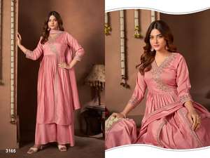 Nouveau travail de broderie lourde Vichitra Designer Kurti ensemble pour les femmes Style traditionnel Chinon en mousseline de soie pour la fête de mariage porter indien - Product Image 2