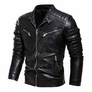 Chaqueta de cuero cálida de invierno para hombre, cuello mandarín, estilo motorista, mangas completas, chaqueta de cuero de moda para hombre a la venta en cantidad a granel - Product Image 1