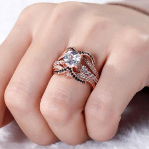 Ensemble de bagues en argent sterling de qualité supérieure, couleur or rose, avec pierre taillée en coussin, Jeulia - Product Image 6