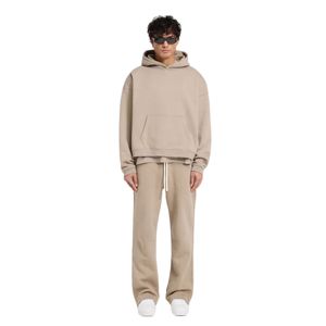 Inicial Boxy Pullover Hoodie Dune Heavyweight 500gsm Oversized Fit Mangas anchas Minimal Branding Streetwear Moda - Product Image 3