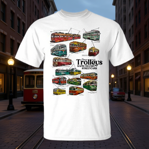 เสื้อยืดโปรโมชั่นวินเทจของรถรางขนส่งด่วน PCC ที่มีชื่อเสียง - Product Image 3