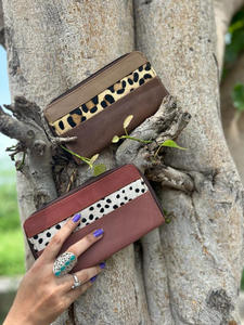 Bolso de mano con estampado de animales para mujer, Cartera de piel auténtica hecha a mano con estampado de animales, multicolor, elegante y rechoncho, multiusos, tarjetero ATM - Product Image 4