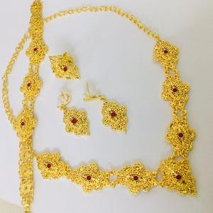 Ensemble de bijoux de mode plaqué or 24 carats collier boucles d'oreilles bracelets peignes broches cuivre matériel USA France Style - Product Image 1