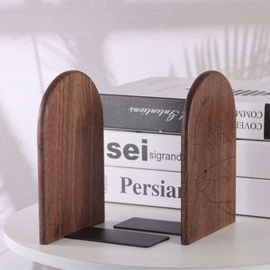 Sujetalibros de madera de acacia y mango de estilo moderno hecho a mano con base de metal pesado para estantes de oficina y sujeción de libros - Product Image 2