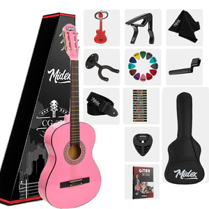Kit de guitare classique junior 3/4 de 36 pouces pour enfants de 8 à 12 ans, table en épicéa, avec sac, capo, sangle, médiators et livre de méthode |   Midex CG-36PK-PAK - Product Image 1