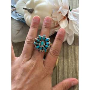 Southwest Handmade Mohave Turquoise <b>Sterling</b> <b>Silver</b> <b>Adjustable</b> Cluster <b>Ring</b> - Product Image 2