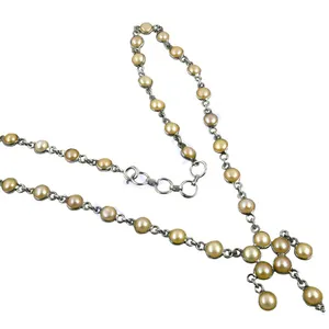 Collier délicat en perles argentées pour femme, bijoux de mode, cadeau, collier élégant en perles - Product Image 1
