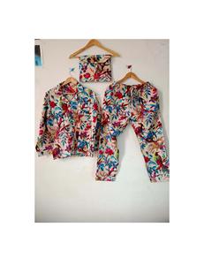 Ensemble de pyjama indien fait à la main en coton pour femmes robe de nuit imprimée oiseau floral vêtements de nuit bleus caractéristiques sexy d'été - Product Image 5