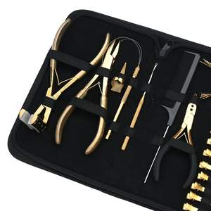 Salon Hair Extension Tools Kit Including Flat <b>Crimping</b> Plier Tap in & Two Hole Plier Pulling Loop Hook Needle Rat Tail Comb - Product Image 3