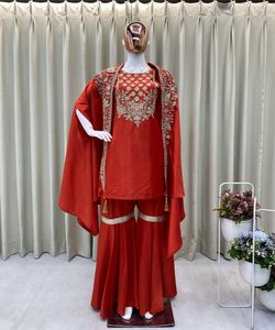 Robe cousue indienne robes de mariée Sharara Eid Maria formelle beau Style arabe Boutique Design haut Sharara Dupatta ensemble - Product Image 4