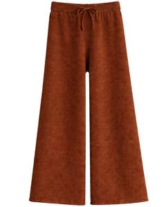 Ensemble pull en tricot marron rouillé et pantalon large pour femme, pull à col montant, vêtements de détente confortables pour l'hiver, fabricant personnalisé OEM - Product Image 2
