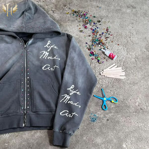 Sweat-shirts à capuche zippés pour hommes, streetwear, logo personnalisé, surdimensionnés, lourds, 100% coton, imprimés, vintage, délavés à l'acide, usés - Product Image 3