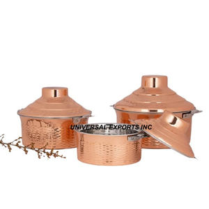 ชุดหม้อไฟสามใบ ขัดเงาด้วยมือ ดีไซน์หรูหรา รูปทรงกลม ผลิตจากโลหะใหม่ สำหรับอุ่นอาหาร - Product Image 6