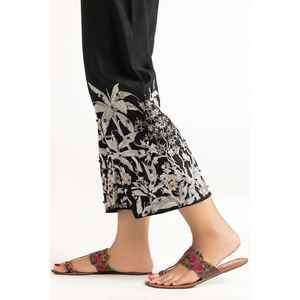 Pantalon Harem Brodé en Crêpe de Soie Brute 100% Noir avec Taille Haute Respirant TR-22-134 - Product Image 3