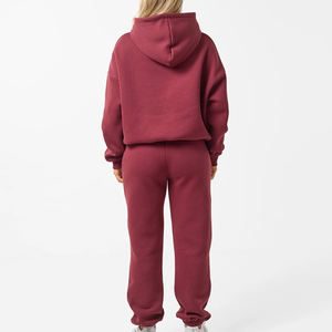 Custom Embossed Logo Solid Color Streetwear Oversize Tracksuit 100% cotton Pullover Hip Hop Style Hoodie & <b>Cuffed</b> <b>Jogger</b> Set - Product Image 4