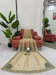 Célébrez la mode estivale Sarees de travail brodés uniques Blouse richement ornée pour tissu net de vêtements indiens pakistanais - Product Image 5