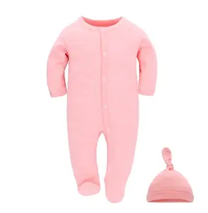 Jungen Mädchen Baumwollkleidung Pyjama Pyjama Hut Kleidung Neugeborenes Babykleidung Gesamtanzug Baby Spaziergänger Körperanzug Baby