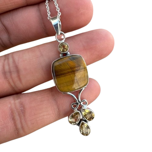 Colgante de Piedra Ojo de Tigre para Mujer, Joyería de Plata Estilo Boho, Plata de Ley 925, Colgante Hecho a Mano de Moda, Regalo - Product Image 1