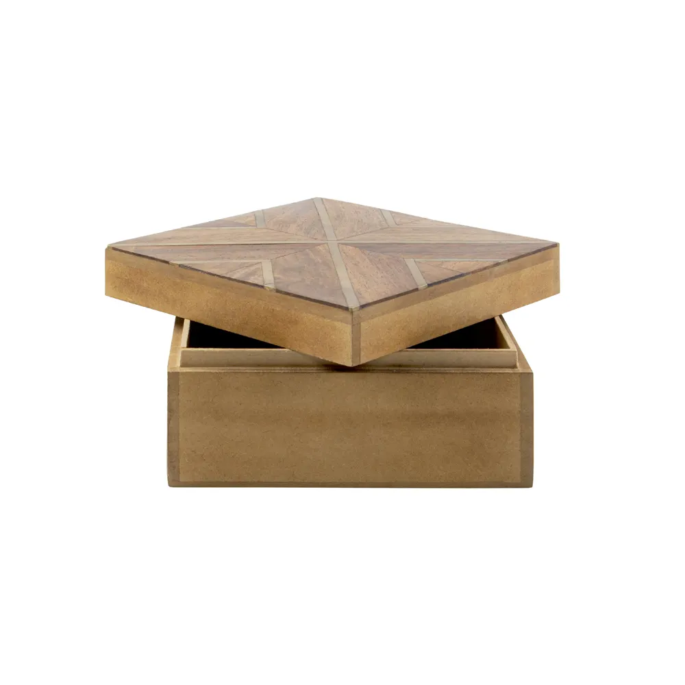 रचनात्मक कला डिजाइनर और एमएफडी लकड़ी शिल्प लकड़ी के बक्से डिजाइनर ढक्कन के साथ सेट गैर-खाद्य भंडारण चौकोर आकार बनावट प्राकृतिक रूप