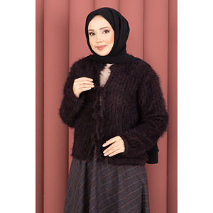Cardigan Bohème Vera en Jacquard avec Dentelle, Nœud sur le Devant, Design Doux en Laine et Cachemire, Disponible en Modèles Courts et Longs, Idéal pour l'Automne - Product Image 1