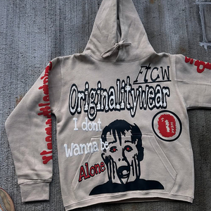 Personnalisez votre conception Sweats à capuche imprimés Dtg surdimensionnés de haute qualité pour hommes en détresse déchiré bord brut Sweat à capuche graphique en éponge française - Product Image 4