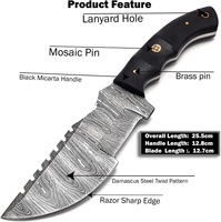 Couteau de chasse et de survie artisanal en acier Damas inoxydable avec manche en Micarta et étui en cuir fin