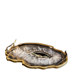 Plateau de service en métal doré de luxe sculpté pour le salon et le mariage Vaisselle élégante pour la maison - Product Image 3