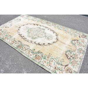 Tapis en laine turque beige et vert vintage 5.3 x 9.3ft tissage plat Patchwork Design pour décorations de salon - Product Image 4
