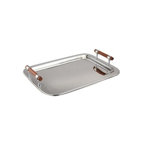Elegante bandeja ovalada de aluminio martillado, bandeja decorativa para servir con asas de madera, bandeja decorativa elegante hecha a mano para servir - Product Image 5