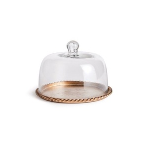 Plaque ronde en métal de support de gâteau de tasse de serveur de nourriture classique d'utilisation d'hôtel avec le plateau de gâteau de vente de dôme de verre - Product Image 1