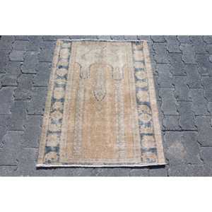 Turkish 2.4x3.1 ft Rug, Small Vintage Rug, <b>Brown</b> Blue Bordered <b>Wool</b> Rug - Product Image 1