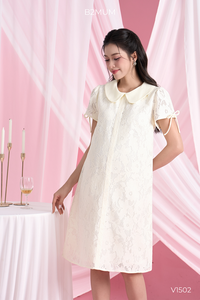 Vestido de Maternidad B2 MUM V1502 con Encaje, Cuello Peter Pan Floral, Mangas con Lazos, Detalle de Lazo, Ecológico, Transpirable, Espalda de 2 Capas - Product Image 3