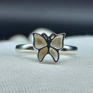 Bijou en argent sterling 925 plaqué or 14 carats, demi-monture de fiançailles, design papillon, sertissage à bélière, 6x8 mm, vide, pour résine de cendres - Product Image 1