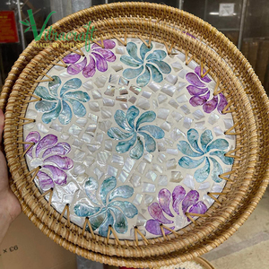 ถาด Combo 2มีขนาด30ซม. และ35ซม. ถาดไม้ไผ่และหวายถาดหวายฝังด้วยหอยแมลงภู่งานฝีมือเวียดนามของขวัญที่มีความหมาย - Product Image 2