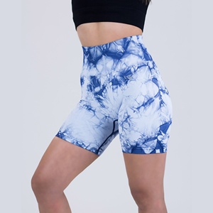 Meilleure vente Tie Dye coton Yoga Shorts pour femmes taille haute bout à bout mince Design bouton Rivet fleur pour toute situation - Product Image 4