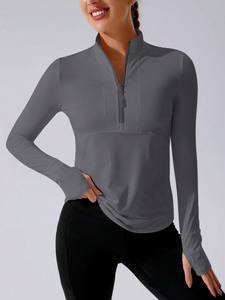 Gris charbon de bois femmes demi fermeture éclair entraînement pull à manches longues séchage rapide Stretch Yoga course entraînement Fitness vêtements de sport personnalisés - Product Image 3