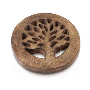 <b>Large</b> Solid Bamboo Wood Kitchen Cup Coaster Trivet with Non-Slip Pads Heat Resistant Bowl Hot Pot <b>Mat</b> Teapot Holder - Product Image 3