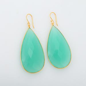 Pendientes colgantes chapados en oro de 18 quilates hechos a mano, calcedonia Aqua, ajuste de bisel, joyería de moda elegante, regalos para fiestas, Plata de Ley 925 - Product Image 4