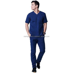 Uniforme de travail hospitalier d'été pour hommes, uniforme chirurgical tissé, sergé, spandex, col en V, gommage médical pour hommes (PayPal vérifié), vente en gros - Product Image 6