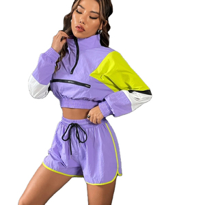 Ensemble de jogging 2 pièces personnalisé, coupe-vent en nylon, ensemble de survêtement en nylon d'été, ensemble de survêtement coupe-vent, veste de survêtement zippée, survêtement pour femmes - Product Image 1