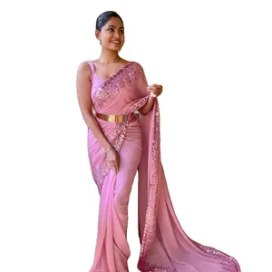 Mão Trabalho Designer Gujarati Bandhni Fashioned Linha Pesada Bordada Estilo Indiano Bandhani Saree Para As Mulheres