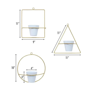 Set of 3 Gold Wall Hanging Metal <b>Plant</b> <b>Stand</b> with White Pot Herb Garden Containers for Outdoor Decoration Kitchen & Living Room - Product Image 1