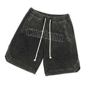 Shorts de lavagem ácida vintage ajustável para homens, novidade com pontas borracha e bolsos laterais espaçosos, novidade com cordões ajustáveis