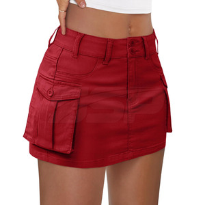 Faldas Vaqueras Casuales de Algodón 100% Transpirable de Alta Calidad al por Mayor para Mujer, Falda Mini de Cintura Natural, Color Sólido Personalizado - Product Image 1