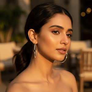 Aros de Oro de 14K y Oro Rosa de 18K con Perla Negra, Lindos y Modernos para Uso Diario, para Mujer, Aros de Plata y Oro Rosa con Diseño de Luna Religiosa - Product Image 3