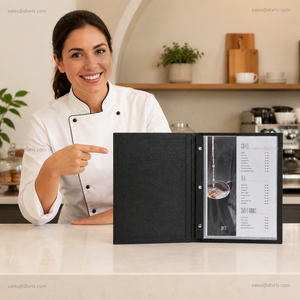 Cubierta de Menú DIVRIS DRL-109 de Cuero PU Negro con Anillas Metálicas para Restaurantes y Hoteles, Color y Tamaño Personalizables, Capacidad para Múltiples Páginas - Product Image 5