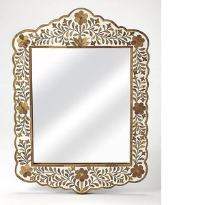 Incrustation d'os marron fleur sur mesure, cadre de miroir suspendu de chambre à coucher, miroir de bureau, miroir décoratif mural de salon - Product Image 1