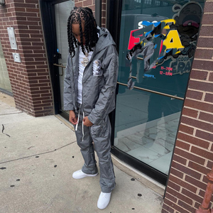 Prince Loose Causal Black Blank Man Side Buttons Sweatsuit Stripe Flared Nylon Jogger Poliéster Cargo Chándal Set para hombre - Product Image 4